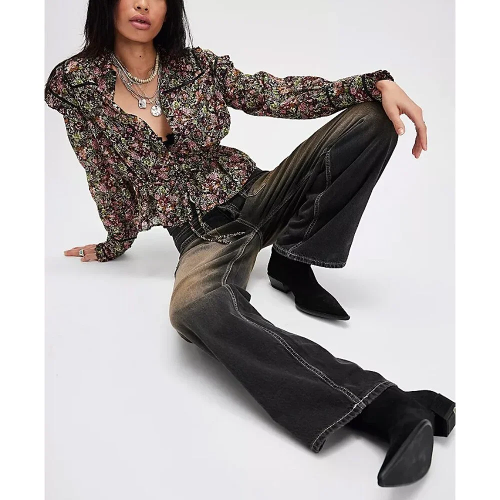 🎉LAST CHANCE🎉 FREE PEOPLE Printed Daybreak Blouse / Black Combo - Picture 6 of 12